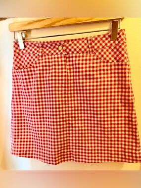 Zoy Golf Red Gingham Mini Skirt with Front Button